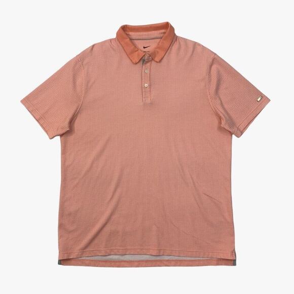 Nike Polo Shirt Mens XL Salmon White Houndstooth Dri Fit Player Novelty Golf - Picture 1 of 11
